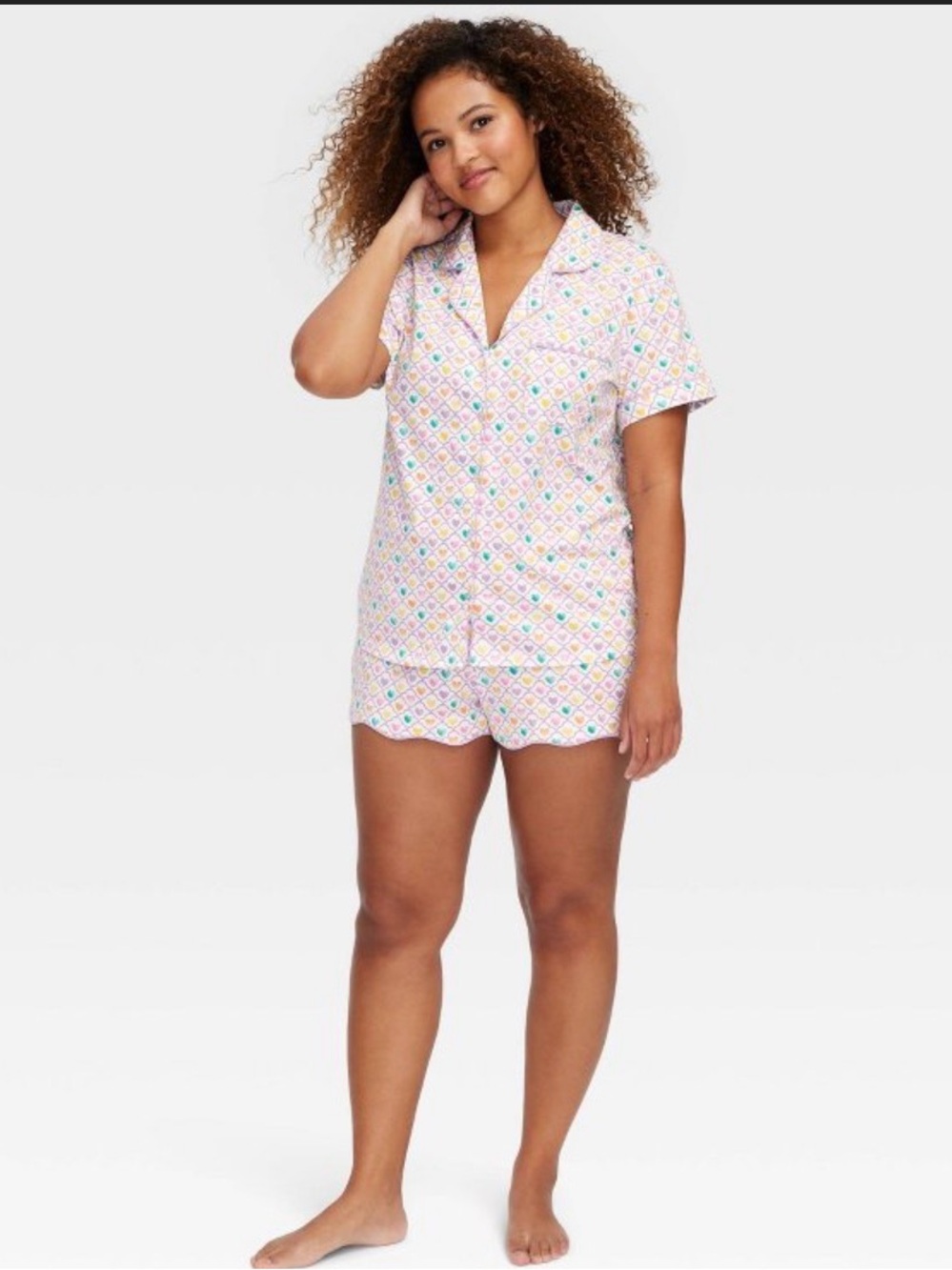 Roller Rabbit Pastel Heart Short Pajama Set - White with Multicolor Hearts